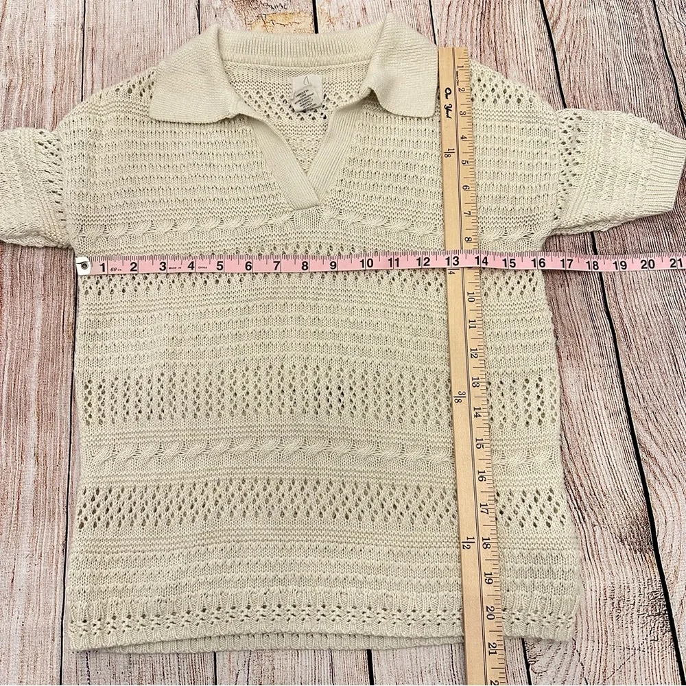 Joie V-Neck Open Knit Sweater XS Crochet Eyelet Beige Resort Travel Clean Girl - Picture 4 of 7